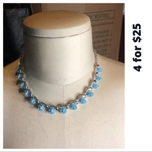 Tiffany blue flower roses silver necklace choker
